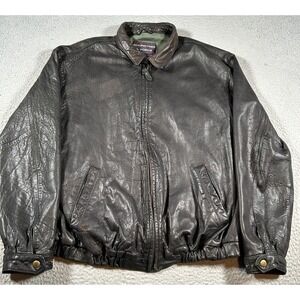 Roundtree & Yorke Leather‎ Jacket Mens Large Brown Chin Strap Bomber Vintage
